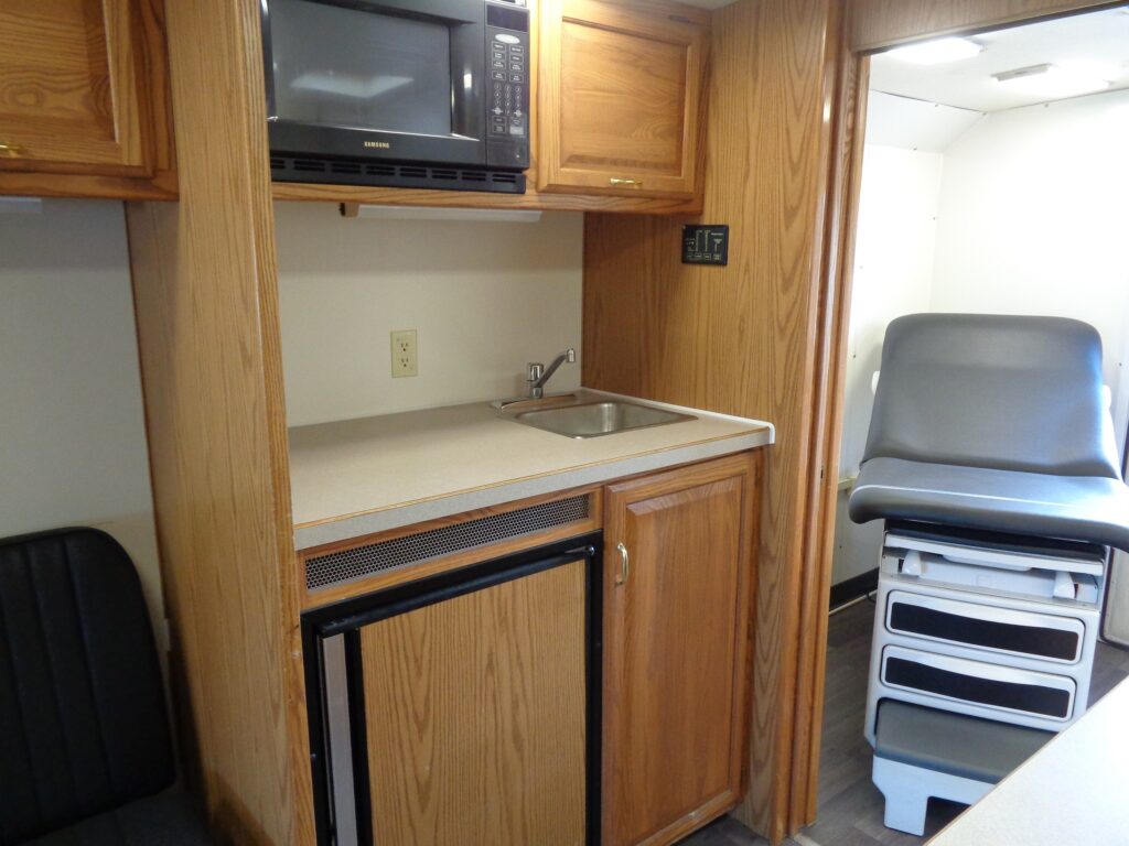 Interior of a used 1999 mobile medical clinic for sale
