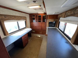 Interior of a used 2008 mobile command office for sale.