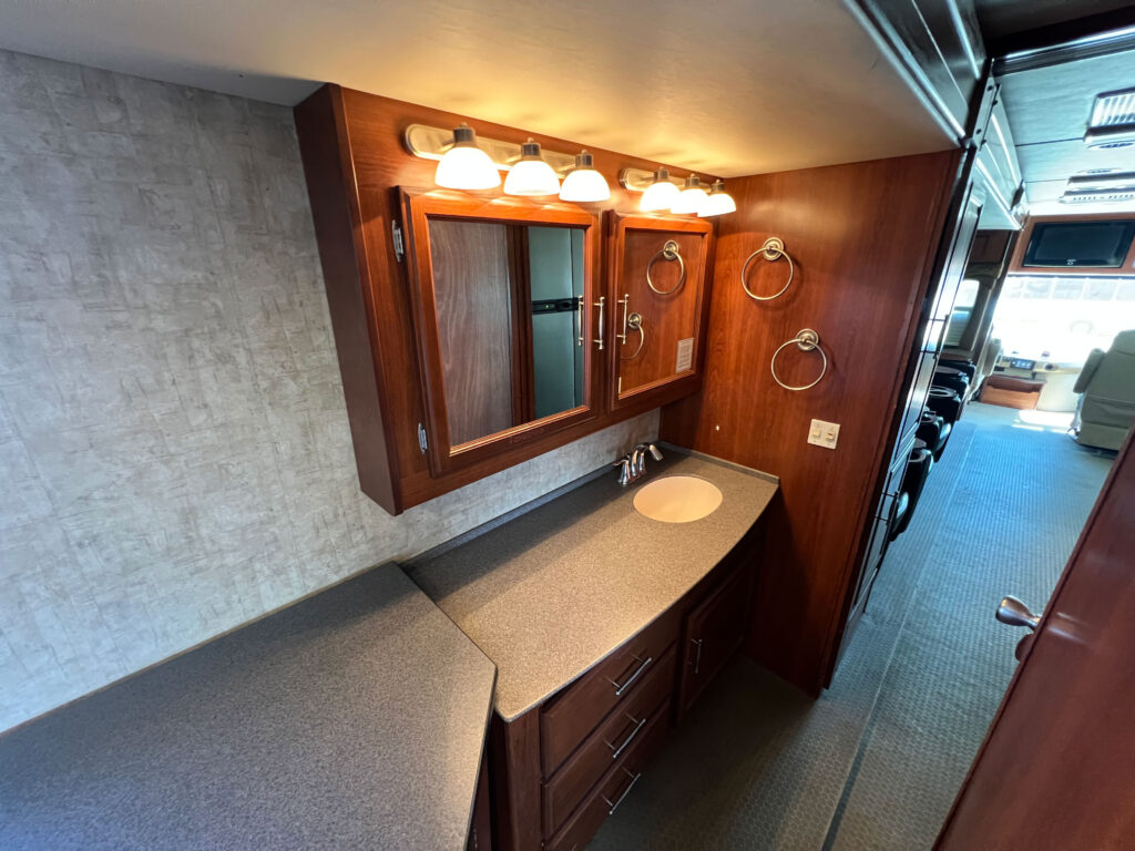 Interior of a used 2008 mobile command office for sale.