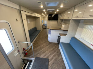 Interior of a black 2018 mobile medical clinic.