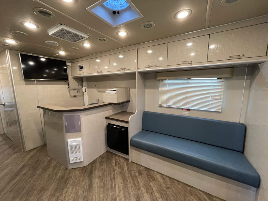 Interior of a blue 2018 Farber Mobile Medical Clinic