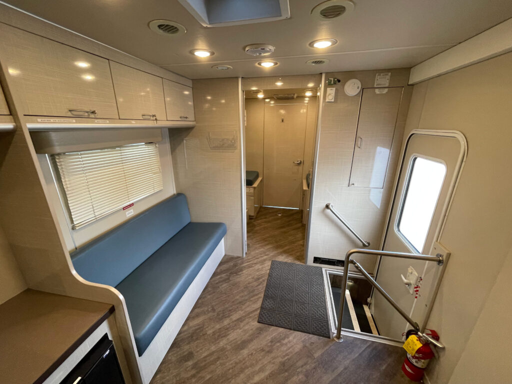 Interior of a blue 2018 Farber Mobile Medical Clinic