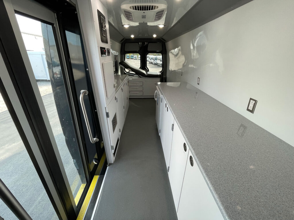 Interior of a 2016 mobile medical clinic sprinter for sale.