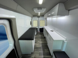 Interior of a used 2017 mobile specialty clinic for sale.