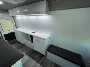 Interior of a used 2017 mobile specialty clinic for sale.