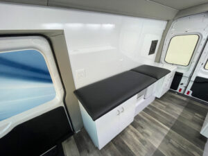 Interior of a used 2017 mobile specialty clinic for sale.