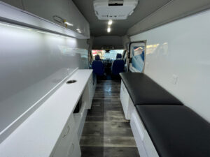 Interior of a used 2017 mobile specialty clinic for sale.