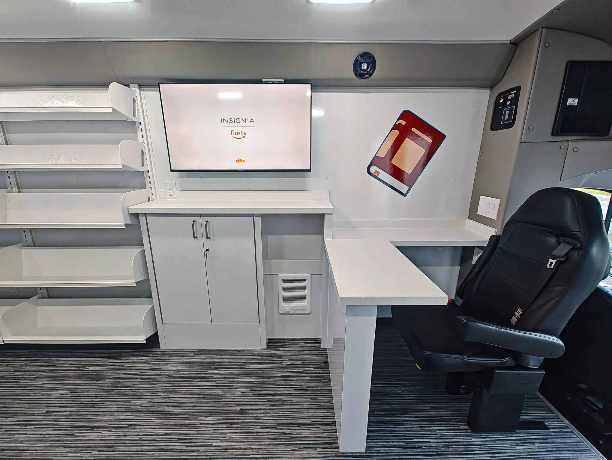 Interior of a Ford Transit Bookmobile for sale