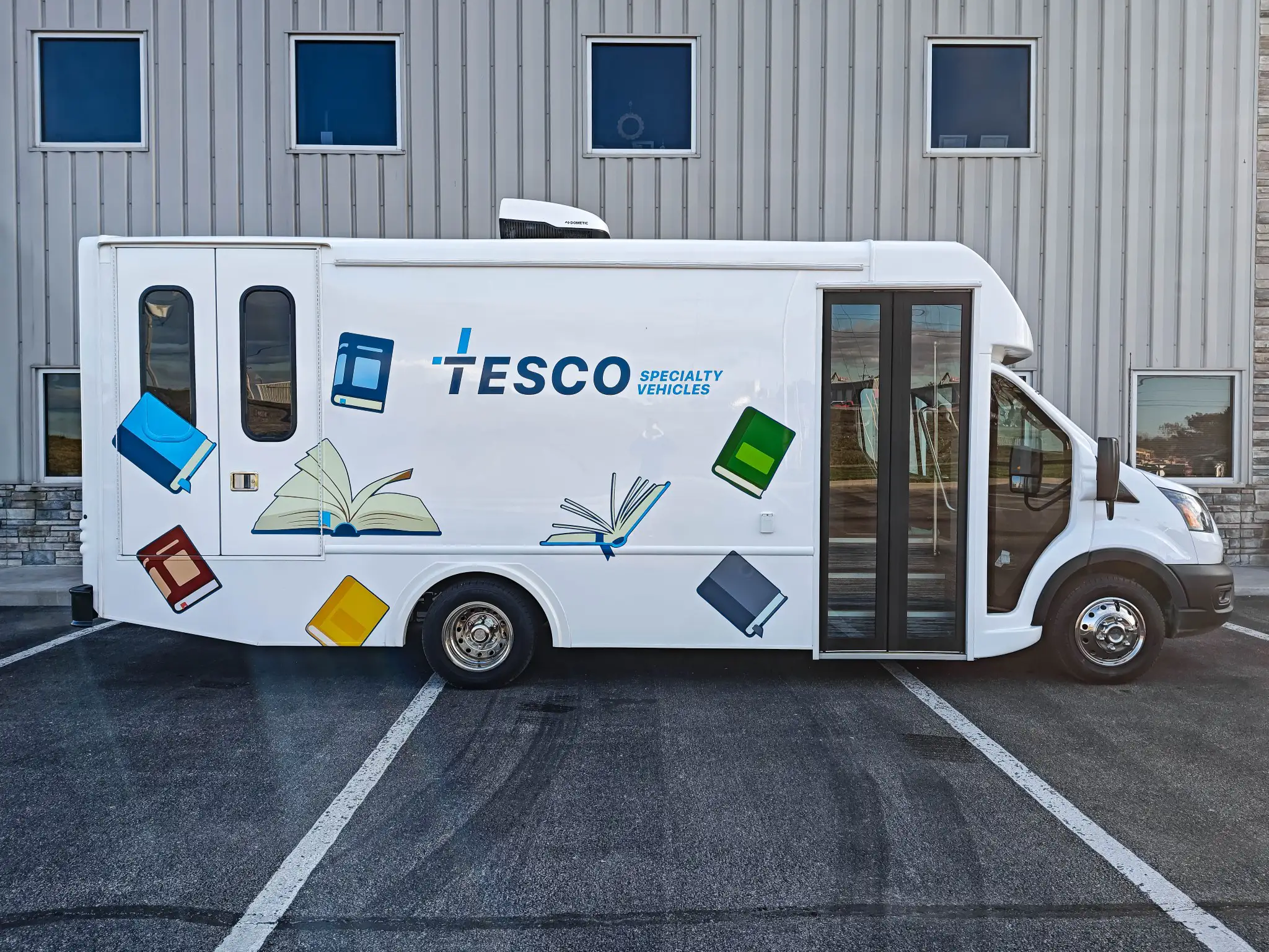 Exterior of a Ford Transit Bookmobile for sale