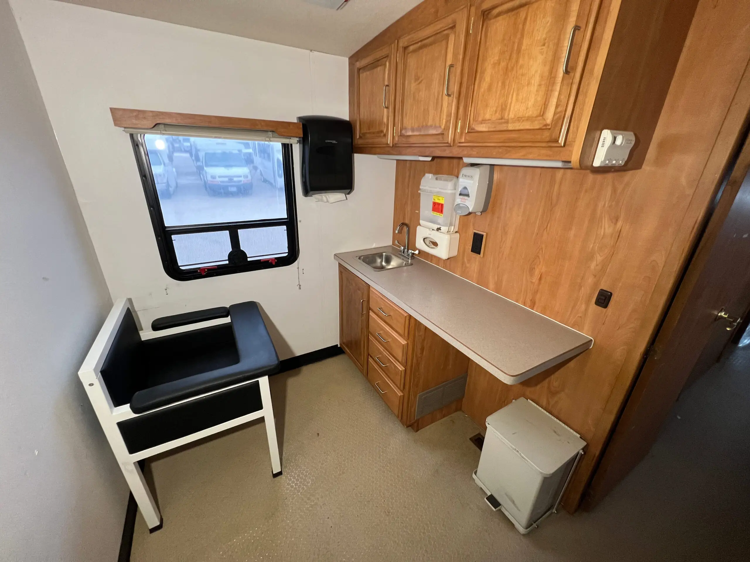 Interior of a used 2006 mobile medical clinic for sale.